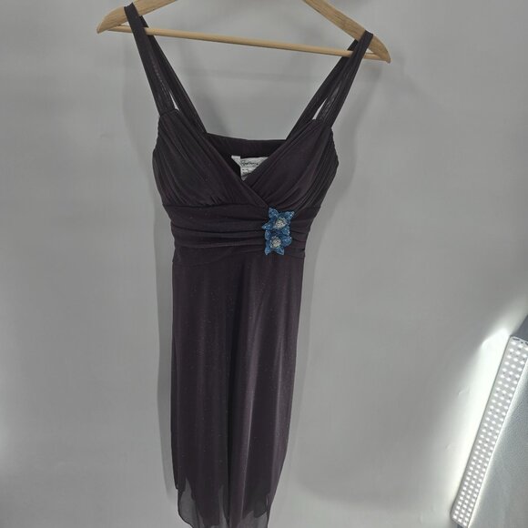 Vintage Speechless Smoky Purple Blue Rosette Shimmer Glitter Y2K Midi Dress - Picture 1 of 15